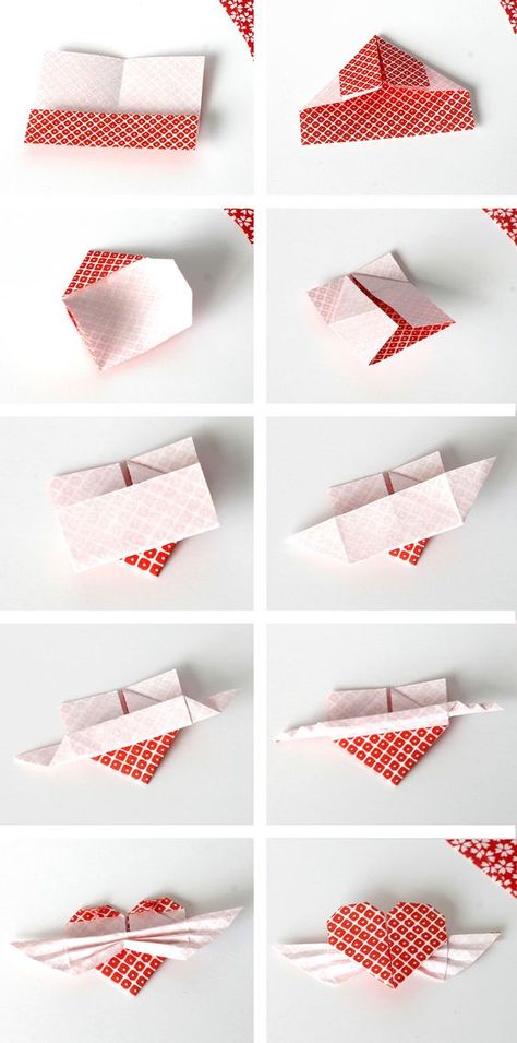 DIY: Origami winged heart cupcake toppers Hart Origami, Origami Kutu, Origami Heart With Wings, Origami Architecture, Origami Star Box, Origami Ball, Origami Decoration, Origami Bookmark, Origami Videos