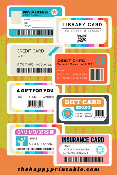 Toy Credit Card, Play Credit Cards Printable, Credit Card Template Free Printable, Kids Credit Card, Pretend Play Grocery Store, Credit Card Machine, Community Workers, Credit Card Design, Free Credit Card