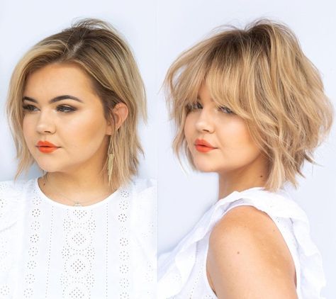 The Most Flattering Short, Medium, and Long Haircuts for Double Chins Cabelo Plus Size, Double Chin Hairstyles, Plus Size Hairstyles, Hairstyles For Fat Faces, Kort Bob, Chubby Face Haircuts, Short Shaggy Haircuts, Shaggy Haircuts, Short Blonde