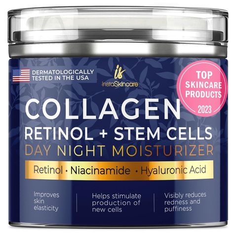 Collagen Face Moisturizer with Airless Pump - Collagen Botanical Stem Cells Cream for Skin with Retinol, Niacinamide, Hyaluronic Acid - Anti-Aging Day & Night Cream - Made in USA (1.7 Oz. Collagen Face Cream, Collagen Moisturizer, Night Face Cream, Beautiful Skin Care, Airless Pump, Night Moisturizer, Collagen Cream, Top Skin Care Products, Skin Redness