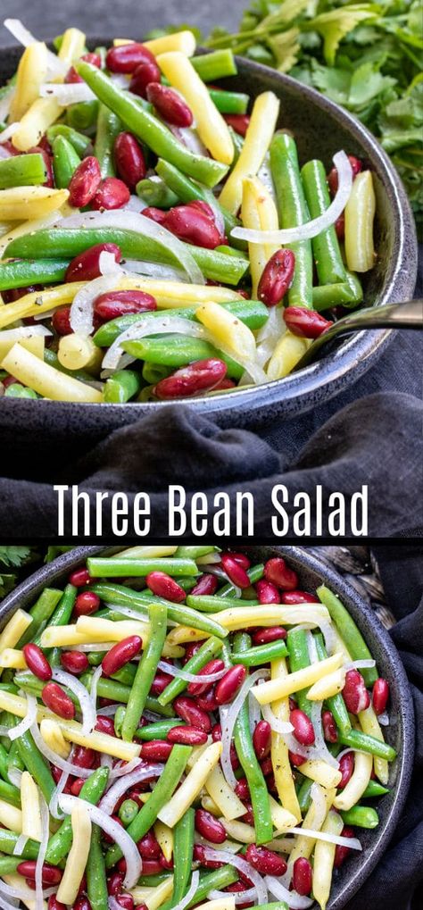 Green Bean Salad Cold, Bean Salad Recipes Healthy, Three Bean Salad Recipe, Canned Green Bean Recipes, Sweet And Sour Dressing, Summer Potluck Recipes, Canned Green Beans, Beans Salad, Classic Macaroni Salad