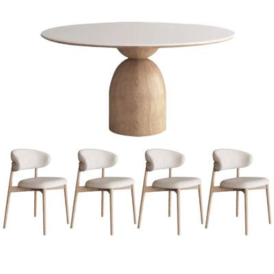 Our Solid Wood Rock-Plate Round Dining Table features a food-grade eco-friendly rock-plate surface. With a double-layer structure and finely polished rounded edges, it combines durability with elegant design. Greyleigh Size: 29.5"H x 59"L x 59"W | Greyleigh Solid Wood Rock-Plate Round Dining Table Chair Set brown / Wood in White | 29.5"H x 59"L x 59"W | Wayfair Round Table And Chairs, Home Interior Accessories, Round Dining Room Table, Round Dining Table Sets, Round Wood Dining Table, Dining Table Chair, Round Dining Set, New Rock, Velvet Dining Chairs