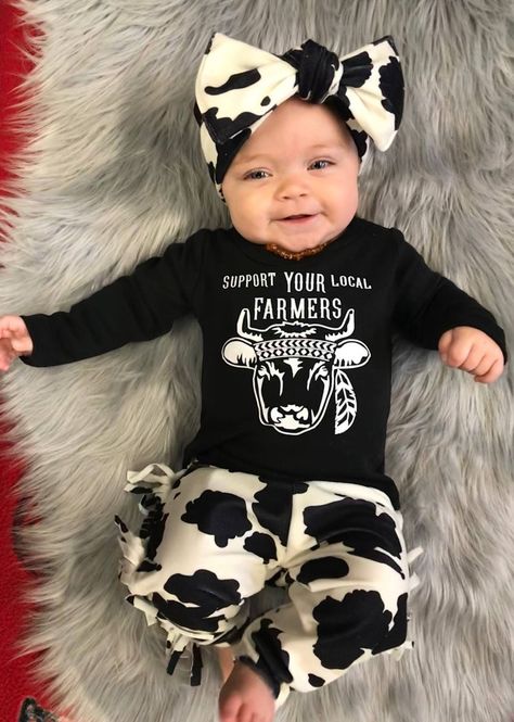 Country Baby Cow Outfit Cute Baby Clothes Baby Girl | Etsy Western Baby Clothes, Country Baby Girl, Baby Clothes Country, Cow Outfits, Baby Kleidung, Cowgirl Outfit, Western Babies, Farm Baby