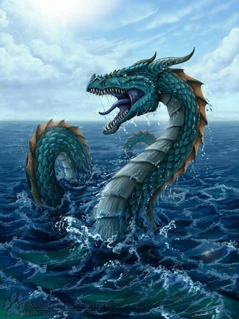 Blue sea serpent, water, sea, ocean, horns; Dragons Dragon Reference, Dragon Medieval, Sea Dragons, Types Of Dragons, Sea Serpent, Fairy Dragon, Charcoal Drawings, Water Dragon, Sea Dragon