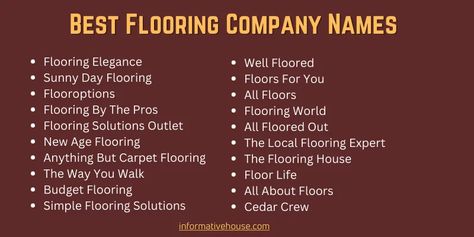 399+ The Most Funny And Good Flooring Company Names Ideas! Dress Shop Names Ideas, Shop Name List, Cindrella Dress, Best Dress Shops, Company Names Ideas, Creative Dress, Unique Business Names, Shop Name Ideas, Red Names