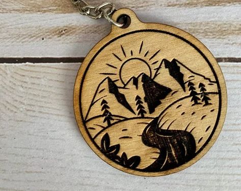 Camping Keychain | Gift for Dad | Camping Accessories | Into the Woods I go | Sunrise Keychain | Outdoor Keychain | PNW keychain Wood Burn Keychain, Wood Burning Keychain, Woodburning Keychains, Woodburn Keychain, Wood Burning Keychain Ideas, Pyrography Keychain, Wood Keychain Ideas, Camping Keychain, Love Keychain