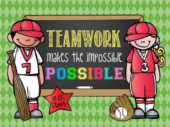 Welcome your teammates back, create an inspiring environment, and encourage positive character with this indoor, lightweight vinyl banner/ poster.   Teachers Pay Teachers Artrageous Fun Sports Classroom Decorations, Sports Day Banner, Physical Education Bulletin Boards, Baseball Theme Room, School Wide Themes, Bulletin Boards Theme, Sports Theme Classroom, Sports Classroom, Team Theme