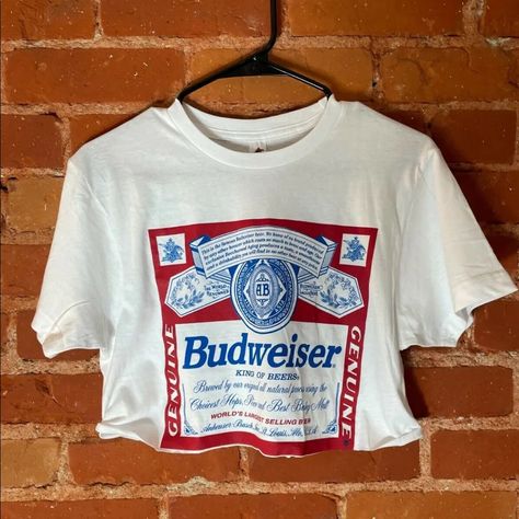 I Have Sizes S, M, L, Xl Available. Please Message Me Which Size To Ship When You Order. If You Don’t Message Me, I’ll Assume You Want A Large. Budweiser Shirt Outfit, Loose Crop Top Outfits, Bud Weiser, Beer Crop Top, Yeehaw Outfits, Fair Week, Budweiser Shirt, Crop Top Fits, Loose Crop Top