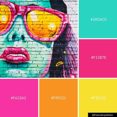 Bold | Bright | Street Art |Color Palette Inspiration. | Digital Art Palette And Brand Color Palette. Art Color Palette, Neon Colour Palette, Palettes Color, Color Palette Inspiration, Art Palette, Color Schemes Colour Palettes, Palette Inspiration, Color Palette Bright, Hex Codes