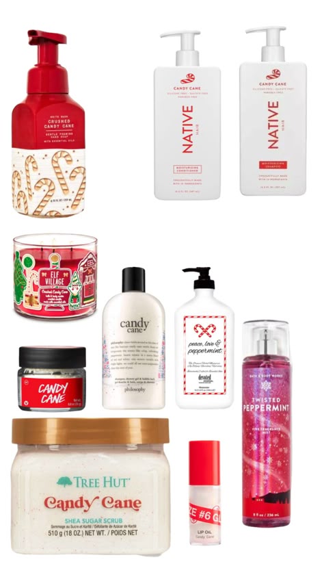 How To Smell Like Candy Canes, Christmas Shower Products, Bath And Body Works Christmas Scents, How To Smell Like Peppermint, Christmas Skincare Aesthetic, Christmas Beauty Products, Christmas Body Care, How To Smell Like Christmas, Christmas Shower Routine