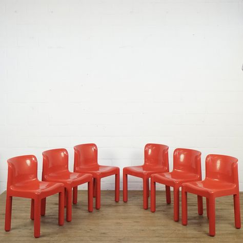 Listed on VNTG.com: Set of 6 Carlo Bartoli chairs for Kartell, 1960s | #vntg #vintage Carlo Bartoli, Black Leather Chair, Yellow Chair, White Chair, Plastic Chair, City Furniture, Table Storage, Lounge Sets, Leather Chair