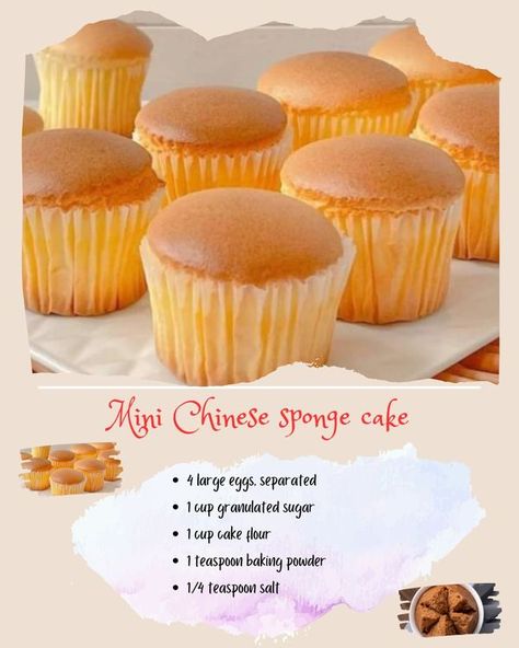 Mini Sponge Cakes, Easy Asian Dessert Recipes, Basic Cupcake Recipe, Recipes By Ingredients, Fancy Desserts Recipes, Sponge Cake Recipe, Art Of Cooking, Homemade Cookbook, Bake Sale Recipes