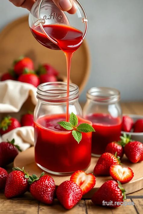 #dessert #sweet #strawberry #homemade #sauce #syrup #topping Delicious Homemade Strawberry Syrup takes just 25 minutes to prepare. This easy recipe features fresh strawberries and is perfect for pancakes or desserts! Homemade Strawberry Syrup, Blueberry Sauce Recipe, Leftover Strawberries, Fruity Snacks, Southern Banana Pudding, Apple Pie Recipe Easy, Yummy Green Smoothie, Fruit Recipes Healthy, Savory Salads