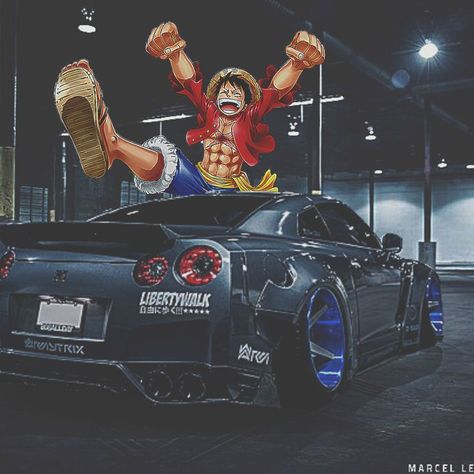 Luffy and his skyline Gtr r35 Skyline Gtr R35, Anime Cars, Cool Cartoon Drawings, Gtr 35, Gangsta Anime, R35 Gtr, Smile Wallpaper, One Piece Cartoon, Cars Wallpaper