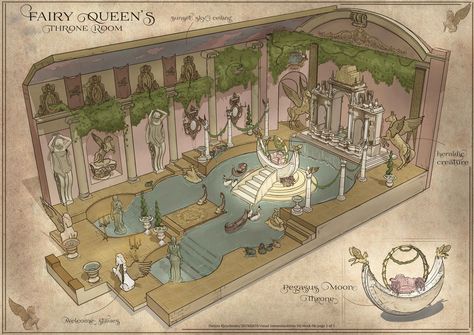 ArtStation - FAIRY THRONE ROOM, Daryna Kyrychenko Queen Throne, Dnd Room, Interior Concept Art, Feng Zhu, Isometric Map, Fantasy Worlds, Throne Room, Fairy Queen, Architecture Drawing Art