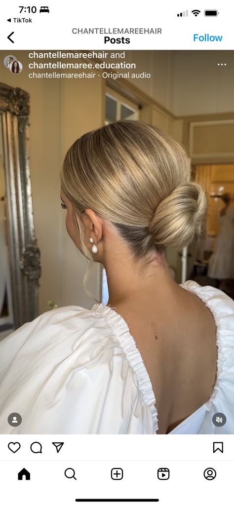 Slick Bun Formal Hairstyles, Sleek Hairstyles Bridal, Slick Bun For Wedding, Slicked Back Updo Wedding Hairstyles, Clean Wedding Bun, Slick Low Bun Wedding Hair, Slicked Bun Wedding Hair, Event Updo Hairstyle, Classic Low Bun Wedding Hair