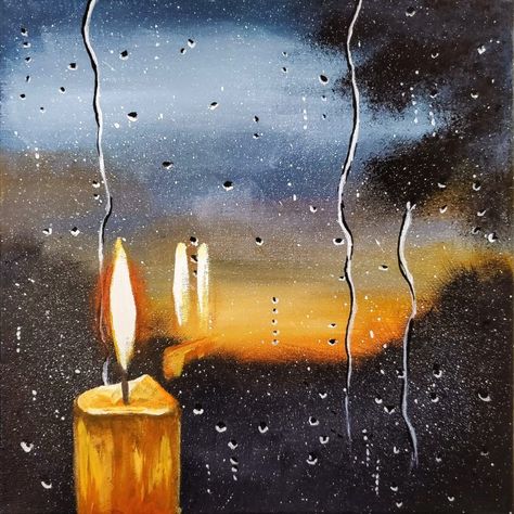 Rainy window candle fall autumn How To Paint Rain On Window, Rainy Window Painting, Fall Window Painting, Rain Drops On Window, Rain Mood, Rain Candle, Aesthetic Rain, Rain Window, Rainy Window