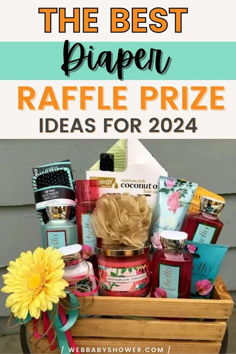 Looking for creative diaper raffle prize ideas to wow your guests at your baby shower? Check out 20 fabulous options that are both practical and fun! From baby-themed gifts to self-care goodies, we've got you covered – so start collecting and impressing your guests! #diaperraffleprize #babyshowerdiapergames Baby Shower Gift For Games, Gift Baskets For Baby Shower Prizes, Baby Shower Raffle Gift Basket Ideas, Baby Shower Prizes For Games For Men, Baby Shower Raffle Prizes Baskets, Gift Basket Ideas For Baby Shower Prizes, Baby Shower Raffle Basket, Baby Shower Gifts For Guests For Games Prize Ideas, Baby Shower Door Prize Ideas