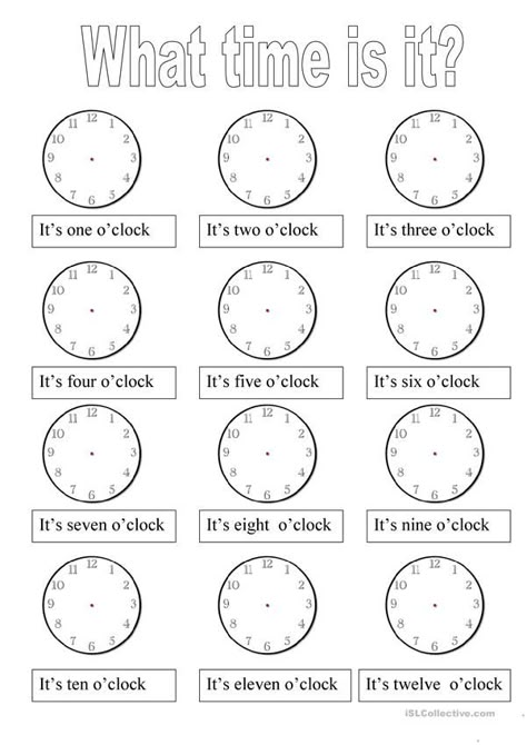 O Clock Worksheet, What Time Is It Worksheet For Kids, Clock Worksheets, 3rd Grade Math Worksheets, English Time, English Activities For Kids, English Worksheet, What Time Is It, English Exercises