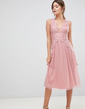 ASOS Lace Top Mesh Pleated Midi Dress Dress To Wear To Wedding, Dusty Pink Bridesmaid, Dress Ideas For Wedding, Asos Bridesmaid Dress, Boho Bridesmaid Dress, Paris Wardrobe, Dusty Pink Bridesmaid Dresses, Grad Dresses Long, Womens Bridesmaid Dresses