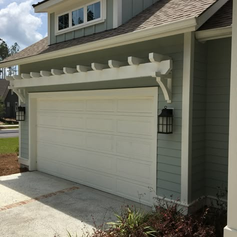 Garage Door Pergola Arbors, Garage Door Trellis Pergolas, Garage Doors Pergola, Garage Arbor Pergola, Garage Door Arbor, Eyebrow Pergola Garage Doors, Corbels Over Garage Door, Garage Door Pergola Ideas, Trellis Above Garage Door