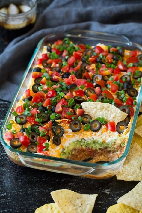 Dips Party, Layered Bean Dip Recipe, 7 Layer Bean Dip, Layer Dip Recipe, 7 Layer Dip Recipe, Recipe With Ground Beef, Layered Dip Recipes, Layered Bean Dip, 7 Layer Dip