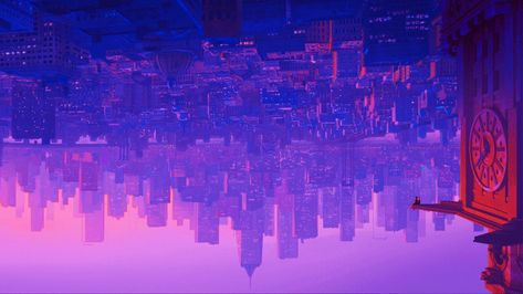 #spiderman #spiderverse #intothespiderverse #superhero #city Spiderverse Laptop Wallpaper Hd, Spiderverse Purple Aesthetic, Spiderverse Macbook Wallpaper, Across The Spiderverse Visuals, Desktop Wallpaper Spiderverse, Spiderman Wallpaper Chromebook, Spiderverse Buildings, Spider Man Across The Spider Verse Scene, Spiderverse Background Concept Art