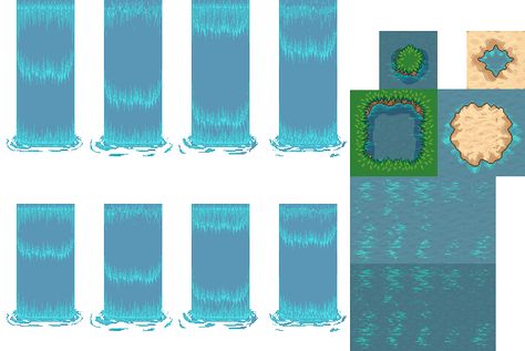 Waterfall and water design Waterfall Animation, Water Animation, Game 2d, Pixel Art Games, Pixel Games, Art Water, Gesture Drawing, Minecraft Projects, Game Concept Art