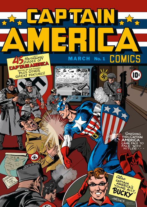 Original art by Jack Kirby. Line art re-creation by Joe Simon. New colour by Scott Dutton #marvel #marvelcomics #captainamerica #ww2 Captain America 1, Capt America, Captain America Comic, Golden Age Comics, Univers Marvel, John Krasinski, Jack Kirby, Marvel Girls, Classic Comics