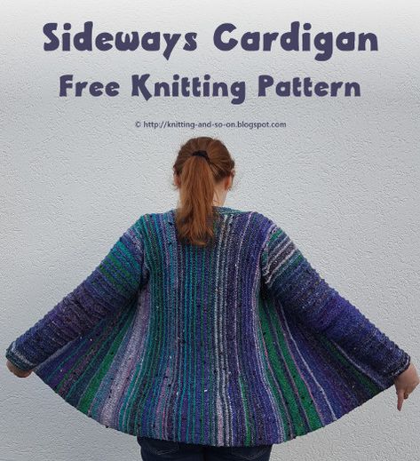 Sideways Cardigan Ladies Cardigan Knitting Patterns, Knitting Patterns Free Sweater, Knit Cardigan Pattern, Cardigan Crochet, Lace Knitting Patterns, Knitting Patterns Free Cardigans, Cardigan Pattern, Sweater Knitting Patterns, Free Knitting Pattern