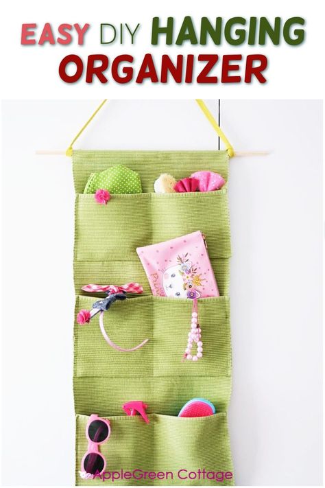 Diy Hanging Organizer, Diy Mail Organizer, Wall Mail Organizer, Hanging Storage Pockets, Wrapping Paper Organization, Diy Mail, Wand Organizer, Diy Organizer, Accessories Sewing