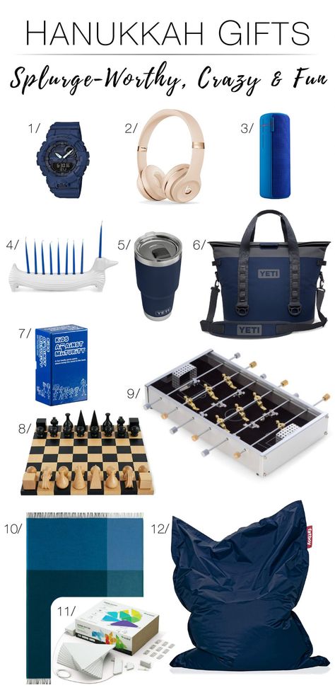 SPLURGE-WORTHY HANUKKAH GIFT IDEAS FOR THE FAMILY: SENSIBLE, CRAZY & FUN | We have splurge-worthy Hanukkah gift ideas (also sensible & crazy) for the whole fam — for the 8 nights, the 12 days, holiday birthdays or simply pure fun! | #TheMomEditStyle #TheMomEditHome #TheMomEditHolidayGiftIdeas #HanukkahGiftIdeas #HanukkahGiftsKids #HanukkahGiftsForMen #SplurgeWorthyGifts #SplurgeWorthy Items #12DaysOfChristmasGiftIdeas #HolidayGiftIdeas #ChristmasGiftIdeas Hanukkah Gifts For Men, 8 Nights Of Hanukkah Gifts, Hanukkah Gift Ideas, Kids Stealing, Crazy B, Hanukkah Gifts, Happy Hanukkah, Winter Fun, 12 Days Of Christmas