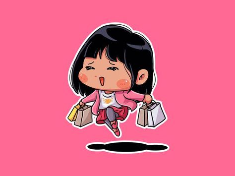 Cute and kawaii excited shopaholic girl ... | Premium Vector #Freepik #vector #sale #people #black-friday #design Cartoon Shopping, Chibi Illustration, Sale Illustration, Bright Illustration, Mother Daughter Art, Logo Online Shop, Pregnancy Art, Photo To Cartoon