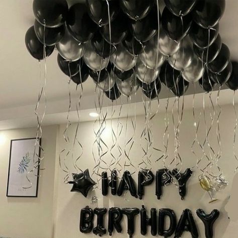 Happy Bday Room Decoration, Black And Silver Birthday Decorations Hotel, House Of Balloons The Weeknd Party Theme, Happy Birthday Balloons For Men, Happy Birthday Decoration Ideas For Men, House Of Balloons Party Theme, Black Birthday Decorations For Men, House Of Balloons Party, Black And White Party Aesthetic