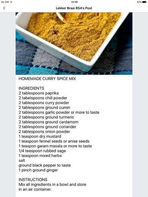 Curry Spices Blend, Seasoning Blends Spice Mixes, Curry Spice Mix, Curry Spice, Homemade Dry Mixes, Masala Powder Recipe, Homemade Curry, Homemade Spice Mix, Dry Mixes