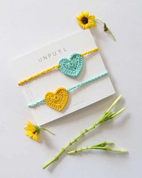 Unpurl on Instagram: “Fresh colorway in the Best Friend Rakhi set. DM for the full catalogue. . . .  #unpurl #handcrochet #madebyhand #handmade #crocheting…” Cute Rakhi Ideas, Rakhdi Set Designs, Rakhi Crochet Designs, Macrame Rakhi Designs, Embroidery Rakhi Design, Latest Rakhi Design 2024, Handmade Rakhi Designs Diy, Creative Rakhi Making Ideas, Crochet Rakhi Designs Handmade