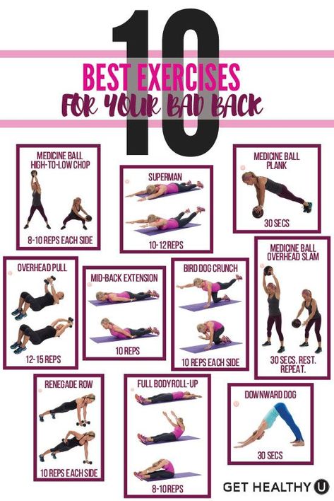 Check out this blog about the 10 best exercises for your bad back! If you experience back pain, it can be a total drag. These moves will help alleviate that pain and burn some calories at the same time! Exercise For Bad Back, Back Strengthening Exercises, Strength Routine, Back Stretches For Pain, Lower Back Pain Exercises, Lower Back Exercises, Strengthening Exercises, Best Exercises, Back Pain Exercises