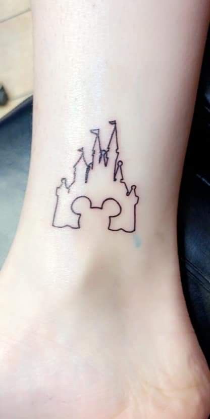 Simple Disney Tattoos Ideas, Disney Channel Tattoo, Minimalist Tattoo Disney, Disney Princess Tattoo Ideas, Tiny Cinderella Tattoo, Subtle Cinderella Tattoo, Ankle Tattoo Disney, Simple Disney Castle Tattoo, Subtle Disney Tattoos