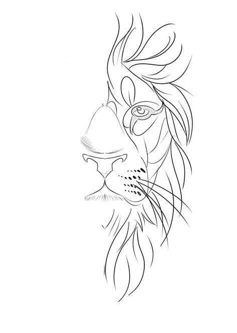 Cool Lion Drawings, Line Art Lion Tattoo, Lion And Spartan Tattoo Design, Geometric Lioness Tattoo, Lion Simple Tattoo, One Line Lion Tattoo, Half Lion Tattoo, Lion Tattoo Simple, Lion Doodle