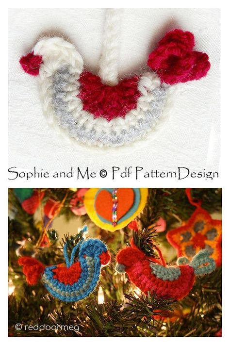 Crochet Xmas Gifts, Christmas Ornaments Design, Crochet Robin, Crochet Christmas Ornaments Free Pattern, Holiday Crochet Patterns, Crochet Bird, Crochet Bird Patterns, Crochet Christmas Ornaments Free, Dove Ornaments