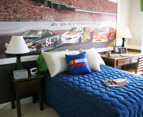 NASCar Bedroom Designed & Furnished by Ruby Gordon Furniture Nascar Bedroom Ideas, Nascar Room, Brooklyn Bedroom, Sons Room, Townhouse Ideas, Boy Rooms, Nascar Race, Themed Bedroom, Florida House