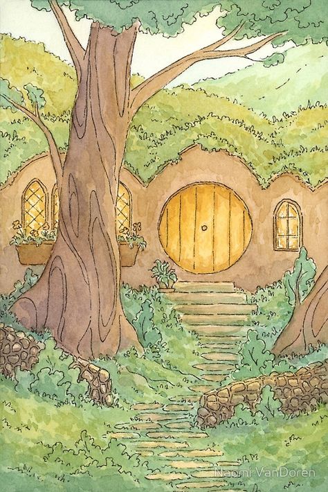 Underhill at Dawn Fantasy Journal, Hobbit Door, Storybook Art, Amazing Landscapes, Cocoppa Wallpaper, Fairytale Art, Colorful Drawings, Middle Earth, الرسومات اللطيفة