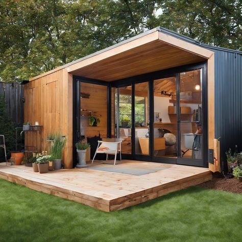 The Rise of Livable Sheds: A Modern Housing Solution Tiny House For Backyard, Modern Tiny House Shed, Guest House Shed, Livable Sheds, Contemporary Sheds, Living In A Shed, Backyard Guest Houses, Guest House Plans, Office Shed