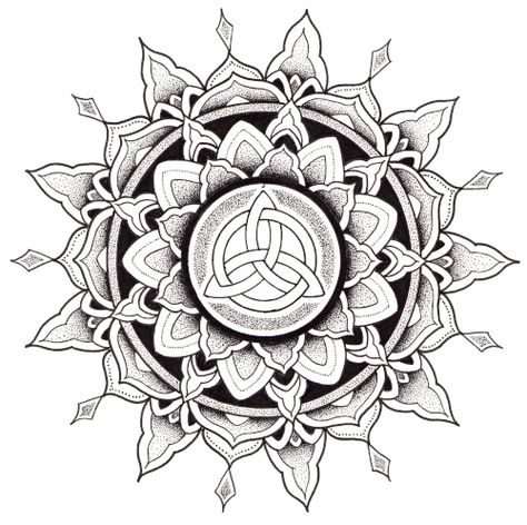 Celtic knot mandala in pen and ink dotwork   #celtic #mandala #dotwork #geometry #sacredgeometry #penandink #tattoo #tattooidea #tattoodesign #dots #dot #pointillism Viking Mandala Tattoo, Celtic Knot Mandala, Disc Ideas, Mandala Tattoo Meaning, Mandala Tattoo Designs, Dotwork Mandala, Gear Tattoo, Small Mandala, Celtic Artwork