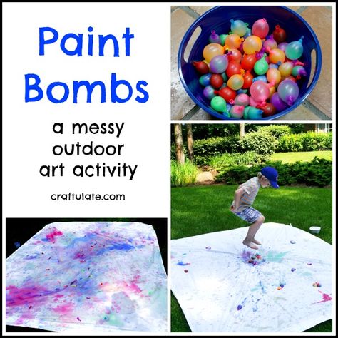 Paint Bombs - a messy outdoor art activity Summer Preschool Activities, Babysitting Activities, Outdoor Summer Activities, Messy Art, Art Activity, Games For Toddlers, Activity For Kids, Summertime Fun, Summer Activities For Kids