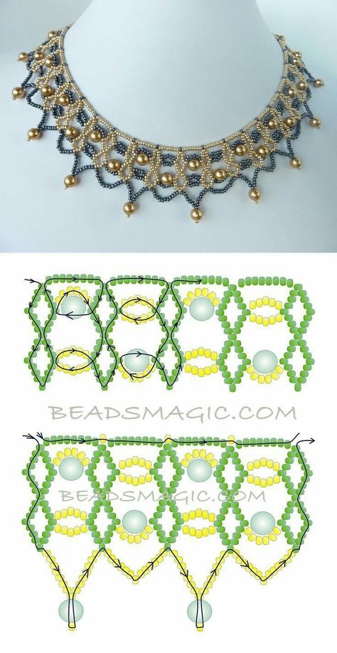 Net Beading Patterns, Diy Necklace Patterns, Free Beading Tutorials, Beaded Necklace Patterns, Beading Netting, Motifs Perler, Beading Patterns Free, Beaded Necklace Diy, Necklace Tutorial