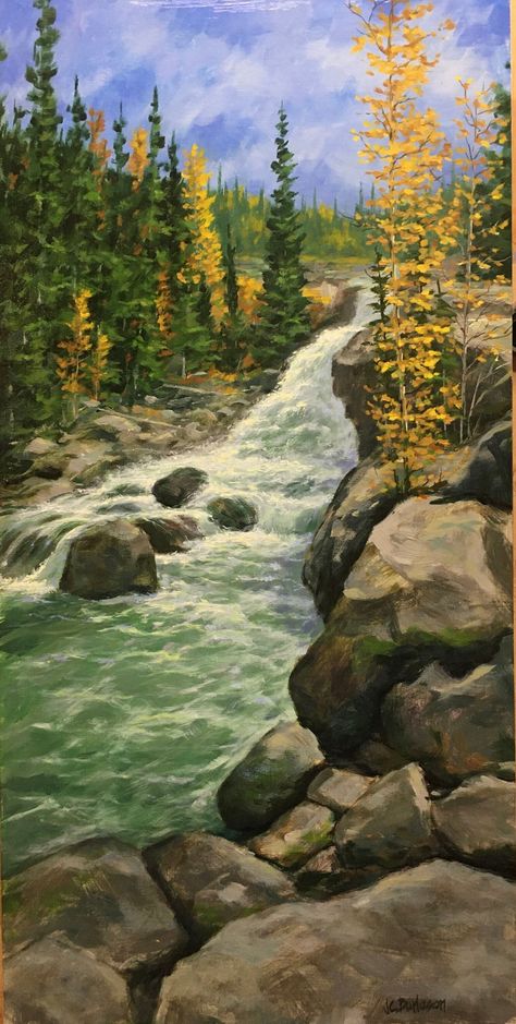 "Title: Rocky Stream Colorado Size: 12x24 Material: Oil on primed canvas Media: traditional oil paint on linen board stretched canvas, protected by a coat of UV-archival varnish. This painting is of a rocky stream in the Rocky Mountain National Park. This painting is 100% original and hand painted by me from scratch using only the finest materials. Please contact me if you need a special size and I can give you a quote Frame: frame is NOT included but this panel is intended to be mounted in a fr Rocky Mountain National Park Painting, Rocky Cliff Painting, Painting Of Rocks On Canvas, Big Nature Painting, Mountain Stream Painting, Rocky Mountains Painting, Mountain Waterfall Painting, Paintings Landscape Nature, Paintings Of Rocks