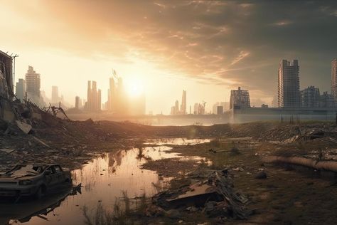 Post-apocalyptic landscape. City after the effects of global warming. Climate changes concept Rogue Planet, Apocalypse Landscape, Post Apocalyptic City, Landscape City, Apocalypse World, Dark City, Post Apocalypse, Post Apocalyptic, Art Portfolio