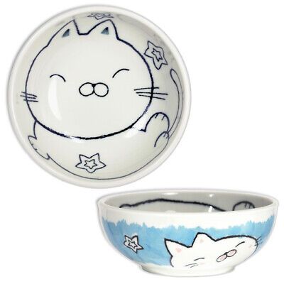 Japanese Rice Soup Cereal Salad Bowl 5.25"D Porcelain Blue Cat Made in Japan | eBay Piskel Art, Salad Soup, Dessert Bowl, Japanese Rice, Keramik Design, Room Deco, Rice Soup, Blue Cat, Porcelain Blue