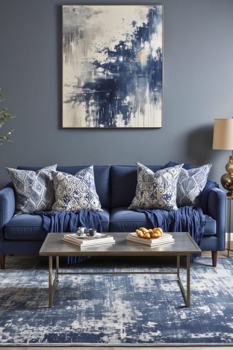 25 Gorgeous Blue Living Room Designs That Will Make You Want to Redecorate – The Crafty Hacks Indigo Blue Couch Living Room, Cozy Navy Blue Living Room, Indigo Blue Sofa Living Room Ideas, Living Room Paint Color Ideas With Navy Blue Sofa, Wall Color With Blue Couch, Livingroom Blue Sofa, Grey And Blue Living Room Ideas, Dark Blue Curtains Living Room, Blue Sectional Living Room